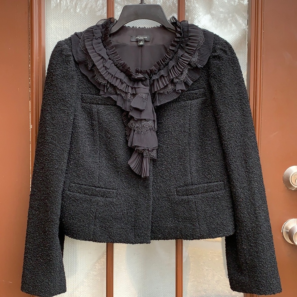 Ann Taylor Black Boucle Tweed Blazer/Jacket, 12
